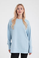 Kadın Bisiklet Yaka Yanı Yırtmaçlı Regular Fit 3 İplik Sweatshirt - Gök Mavisi