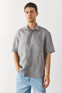 Erkek Blake Kısa Kollu %100 Keten Gömlek - Gri