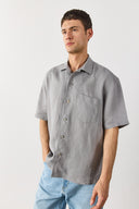 Erkek Blake Kısa Kollu %100 Keten Gömlek - Gri