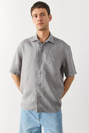 Erkek Blake Kısa Kollu %100 Keten Gömlek - Gri