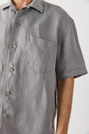 Erkek Blake Kısa Kollu %100 Keten Gömlek - Gri