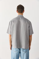 Erkek Blake Kısa Kollu %100 Keten Gömlek - Gri