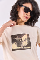 Kadın Bohemian Baskılı Tişört %100 Pamuk - Naturel