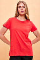 Kadın Boyfriend Bisiklet Yaka Regular Fit Modal Tişört Lyocell (Tencel™) - Kırmızı