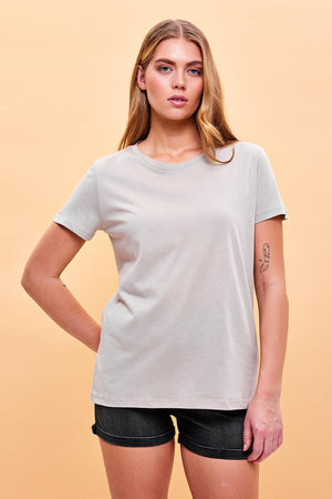 Kadın Boyfriend Bisiklet Yaka Regular Fit Modal Tişört (TENCEL)™ - Gri