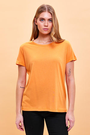 Kadın Boyfriend Bisiklet Yaka Regular Fit Modal Tişört (TENCEL)™ - TURUNCU