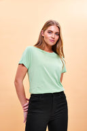 Kadın Boyfriend Bisiklet Yaka Regular Fit Modal Tişört (TENCEL)™ - Çağla