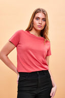 Kadın Boyfriend Bisiklet Yaka Regular Fit Modal Tişört (TENCEL)™ - Terracotta