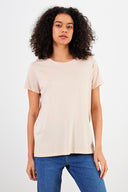 Kadın Boyfriend Bisiklet Yaka Regular Fit Modal Tişört (TENCEL)™ - Kum