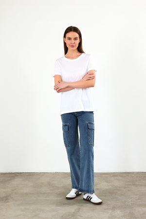 Kadın Boyfriend Bisiklet Yaka Regular Fit Modal Tişört (TENCEL)™ - Beyaz