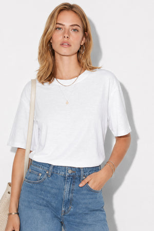 Boyfriend Bisiklet Yaka Regular Fit Modal Tişört(TENCEL)(TM)-Beyaz