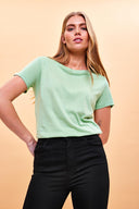 Kadın Boyfriend Bisiklet Yaka Regular Fit Modal Tişört (TENCEL)™ - Çağla