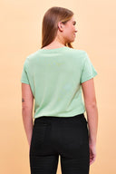 Kadın Boyfriend Bisiklet Yaka Regular Fit Modal Tişört (TENCEL)™ - Çağla