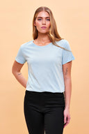 Kadın Boyfriend Bisiklet Yaka Regular Fit Modal Tişört (TENCEL)™ - Gök Mavisi