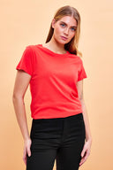 Kadın Boyfriend Bisiklet Yaka Regular Fit Modal Tişört Lyocell (Tencel™) - Kırmızı