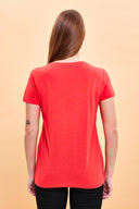 Kadın Boyfriend Bisiklet Yaka Regular Fit Modal Tişört Lyocell (Tencel™) - Kırmızı