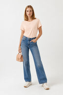 Boyfriend Bisiklet Yaka Regular Fit Modal Tişört(TENCEL)(TM)-Pembe