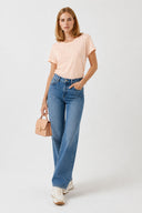 Boyfriend Bisiklet Yaka Regular Fit Modal Tişört(TENCEL)(TM)-Pembe