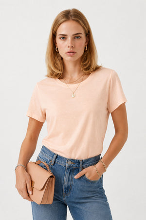 Boyfriend Bisiklet Yaka Regular Fit Modal Tişört(TENCEL)(TM)-Pembe