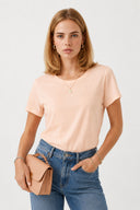 Boyfriend Bisiklet Yaka Regular Fit Modal Tişört(TENCEL)(TM)-Pembe