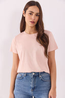 Kadın Boyfriend Bisiklet Yaka Regular Fit Modal Tişört (TENCEL)™ - Pudra
