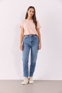 Kadın Boyfriend Bisiklet Yaka Regular Fit Modal Tişört (TENCEL)™ - Pudra