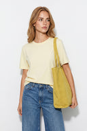 Boyfriend Bisiklet Yaka Regular Fit Modal Tişört(TENCEL)(TM)-Sarı