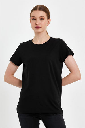 Kadın Boyfriend Bisiklet Yaka Regular Fit Modal Tişört (TENCEL)™ - Siyah