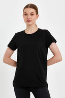 Kadın Boyfriend Bisiklet Yaka Regular Fit Modal Tişört (TENCEL)™ - Siyah