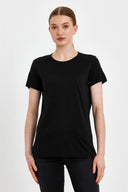 Kadın Boyfriend Bisiklet Yaka Regular Fit Modal Tişört (TENCEL)™ - Siyah