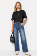 Boyfriend Bisiklet Yaka Regular Fit Modal Tişört(TENCEL)(TM)-Siyah