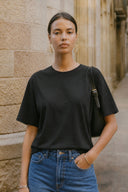 Boyfriend Bisiklet Yaka Regular Fit Modal Tişört(TENCEL)(TM)-Siyah