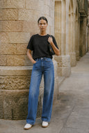 Boyfriend Bisiklet Yaka Regular Fit Modal Tişört(TENCEL)(TM)-Siyah