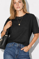 Boyfriend Bisiklet Yaka Regular Fit Modal Tişört(TENCEL)(TM)-Siyah