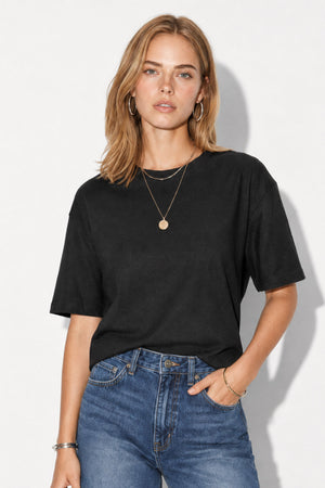 Boyfriend Bisiklet Yaka Regular Fit Modal Tişört(TENCEL)(TM)-Siyah