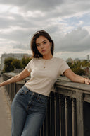 Boyfriend Bisiklet Yaka Regular Fit Modal Tişört(TENCEL)(TM)-Taş