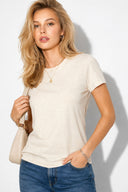Boyfriend Bisiklet Yaka Regular Fit Modal Tişört(TENCEL)(TM)-Taş