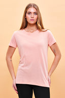 Kadın Boyfriend Bisiklet Yaka Regular Fit Modal Tişört (TENCEL)™ - TOZ PEMBE