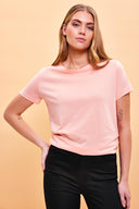 Kadın Boyfriend Bisiklet Yaka Regular Fit Modal Tişört (TENCEL)™ - TOZ PEMBE