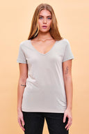 Kadın Boyfriend V Yaka Regular Fit Modal Tişört (TENCEL)™ - Gri