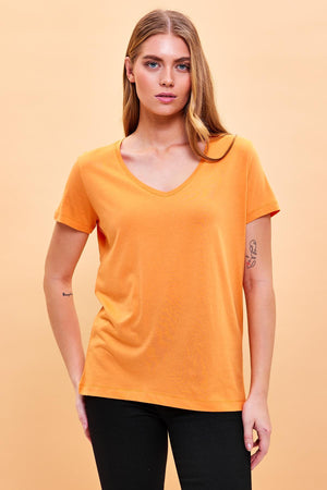 Kadın Boyfriend V Yaka Regular Fit Modal Tişört (TENCEL)™ - Turuncu