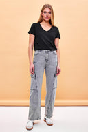 Kadın Boyfriend V Yaka Regular Fit Modal Tişört (TENCEL)™ - Siyah