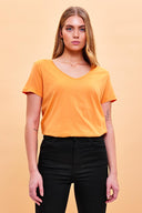 Kadın Boyfriend V Yaka Regular Fit Modal Tişört (TENCEL)™ - Turuncu
