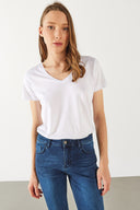 Kadın Boyfriend V Yaka Regular Fit Modal Tişört (TENCEL)™ - Beyaz