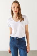 Kadın Boyfriend V Yaka Regular Fit Modal Tişört (TENCEL)™ - Beyaz
