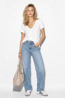 Boyfriend V Yaka Regular Fit Modal Tişört(TENCEL)(TM)-Beyaz