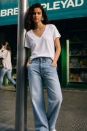 Boyfriend V Yaka Regular Fit Modal Tişört(TENCEL)(TM)-Beyaz