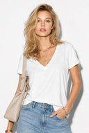 Boyfriend V Yaka Regular Fit Modal Tişört(TENCEL)(TM)-Beyaz