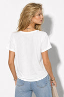 Boyfriend V Yaka Regular Fit Modal Tişört(TENCEL)(TM)-Beyaz