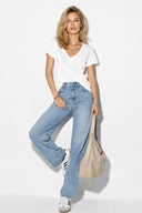 Boyfriend V Yaka Regular Fit Modal Tişört(TENCEL)(TM)-Beyaz